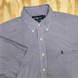 VTG Polo‎ Ralph Lauren Yarmouth Purple Check Button Down S/S Mens 16 1/2 32-33